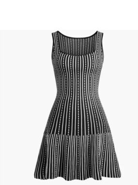 Commense Black & White Vertical Stripe Knit Mini Dress